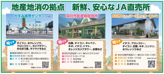 青空　台地　農の風　地産地消の拠点　新鮮、安心なＪＡ直売所