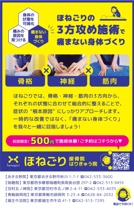 ほねごりの3方攻め施術で痛まない身体づくり