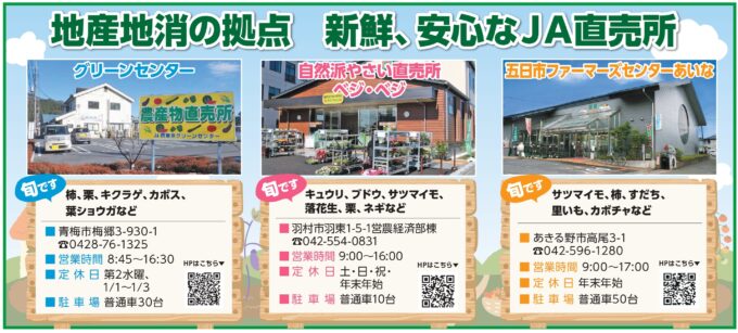 青空　台地　農の風　地産地消の拠点　新鮮、安心なＪＡ直売所